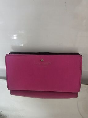 kate spade hot pink continental wallet with gold logo